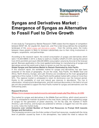 Syngas and Derivatives Market : Emergence of Syngas as Alternative to Fossil Fuel to Drive Growth