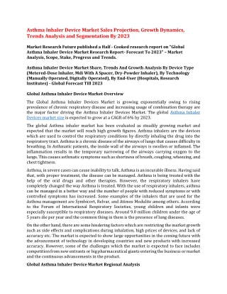 Asthma Inhaler Device Market Sales Projection, Growth Dynamics, Trends Analysis and Segmentation By 2023