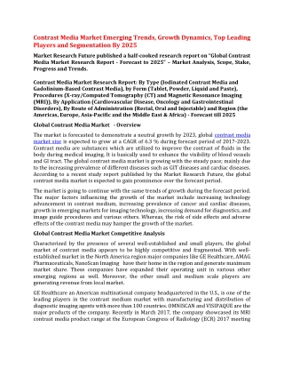Contrast Media Market Emerging Trends, Growth Dynamics, Top Leading Players and Segmentation By 2025