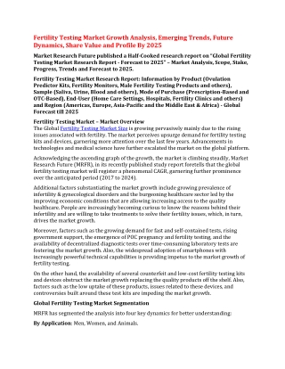 Fertility Testing Market Growth Analysis, Emerging Trends, Future Dynamics, Share Value and Profile By 2025