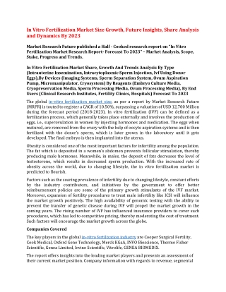 In Vitro Fertilization Market Size Growth, Future Insights, Share Analysis and Dynamics By 2023