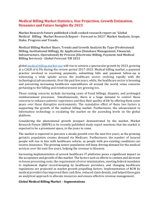 Medical Billing Market Statistics, Size Projection, Growth Estimation, Dynamics and Future Insights By 2023