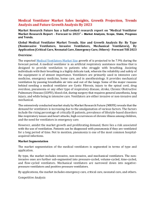 Medical Ventilator Market Sales Insights, Growth Projection, Trends Analysis and Future Growth Analysis By 2023
