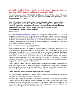 Wearable Medical Device Market Cost Structure Analysis, Business Overview, SWOT Analysis and Growth Insights By 2023