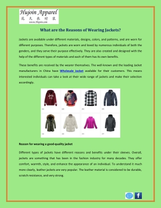 What are the Reasons of Wearing Jackets?