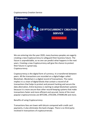 Cryptocurrency Creation Service