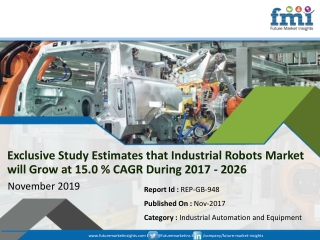 Exclusive Study Estimates that Industrial Robots Market will Grow at 15.0 % CAGR During 2017 - 2026