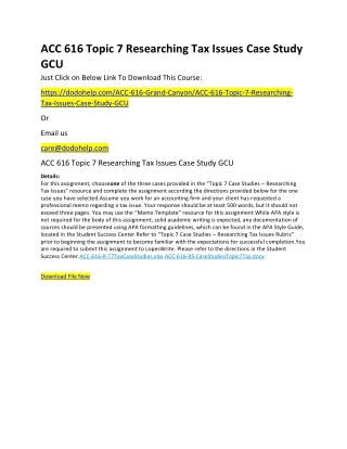 ACC 616 Topic 7 Researching Tax Issues Case Study GCU