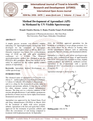 Method Devlopment of Apremilast API in Methanol by UV Visible Spectroscopy