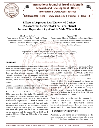 Effects of Aqueous Leaf Extract of Cashew Anacardium Occidentale on Paracetamol Induced Hepatotoxicity of Adult Male Wis