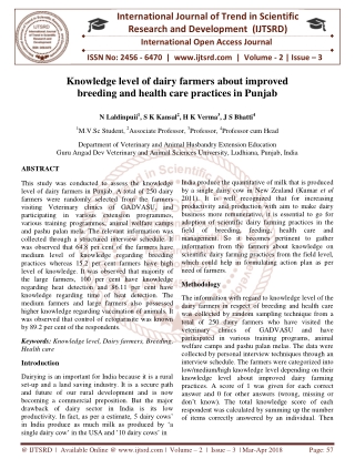 Knowledge level of dairy farmers about improved breeding and health care practices in Punjab