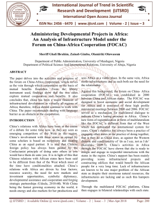 Administering Developmental Projects in Africa An Analysis of Infrastructure Model under the Forum on China Africa Coope