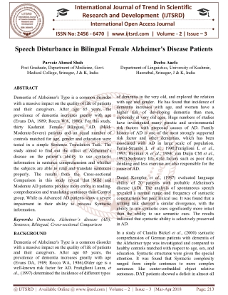 Speech Disturbance in Bilingual Female Alzheimers Disease Patients