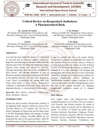 Critical Review on Rasaprakash Sudhakara A Pharmaceutical Book