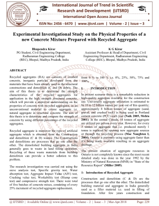 Experimental Investigational Study on the Physical Properties of a new Concrete Mixture Prepared with Recycled Aggregate