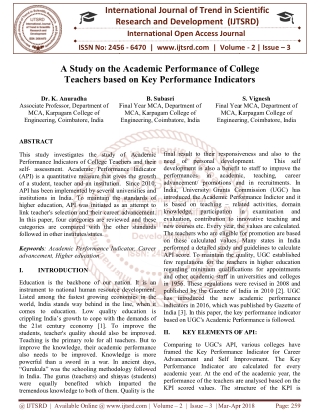 A Study on the Academic Performance of College Teachers based on Key Performance Indicators