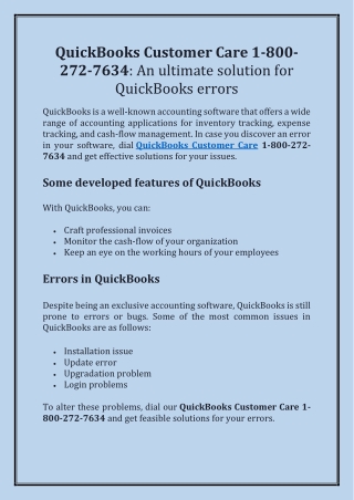 QuickBooks Customer Care 1-800-272-7634