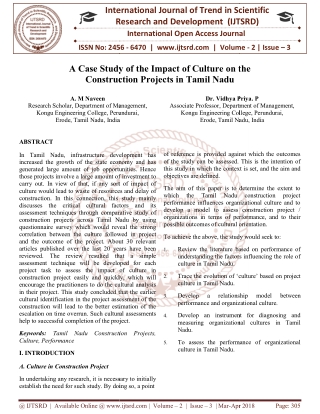 A Case Study of the Impact of Culture on the Construction Projects in Tamil Nadu