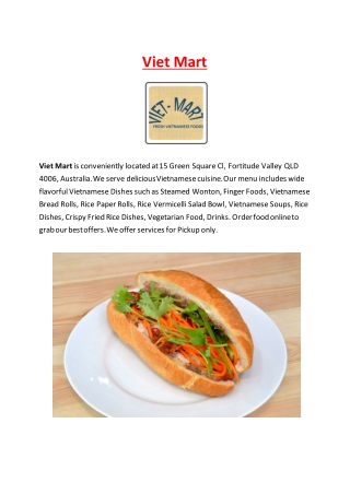 5% Off - Viet Mart Menu - Vietnamese Restaurant, Fortitude Valley QLD