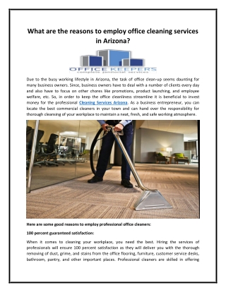 What are the reasons to employ office cleaning services in Arizona