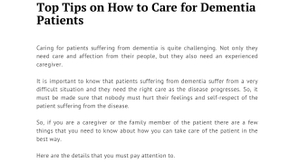 Top Tips on How to Care for Dementia Patients