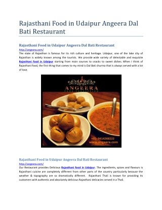 Rajasthani Food in Udaipur Angeera Dal Bati Restaurant