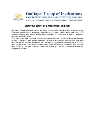 Start your career as a Mechanical Engineer