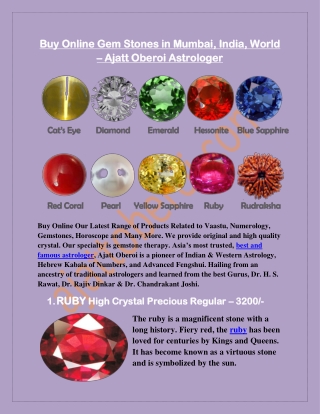 Buy Online Gem Stones in Mumbai, India, World - Ajatt Oberoi Astrologer