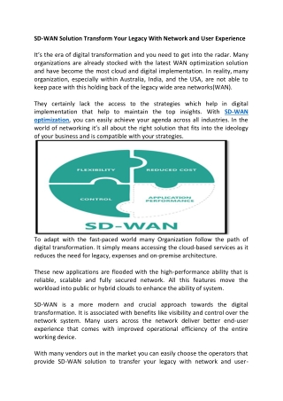 SD-WAN Solution Transform Your Legacy With Network and User Experience