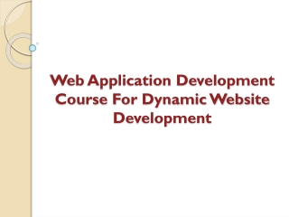 Web Application Development Course For Dynamic Website Development