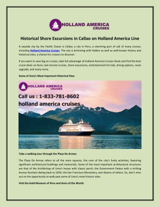 Historical Shore Excursions in Callao on Holland America Line