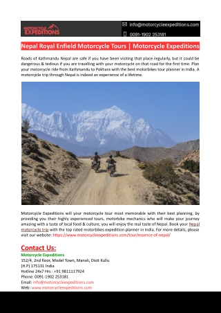 Nepal Royal Enfield Motorcycle Tours-Motorcycle Expeditions