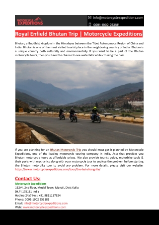 Royal Enfield Bhutan Trip-Motorcycle Expedition