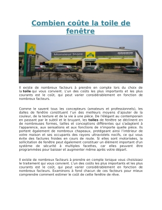 Combien coûte la toile de fenêtre