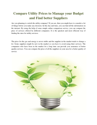 Compare Utility Prices to Manage your Budget and Find better Suppliers