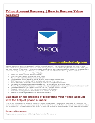 Yahoo Account Recovery | How to Recover Yahoo Account