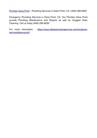 Plumber Dana Point - Plumbing Services in Dana Point, CA | (949) 289-9926