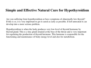 Simple and Effective Natural Cure for Hypothyroidism