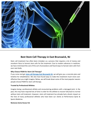 Best Stem Cell Therapy in East Brunswick, NJ