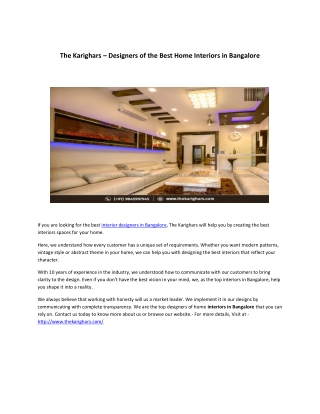 The Karighars – Top Villa Interior Designer in Bangalore