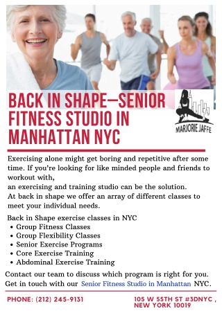 Back In Shape – Senior Fitness Studio in Manhattan NYC