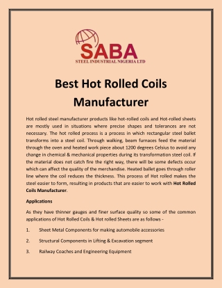 Best Hot Rolled Coils Manufacturer