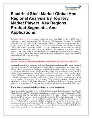 Electrical Steel Market Global And Regional Analysis By Top Key Market Players, Key Regions, Product Segments, And Appli