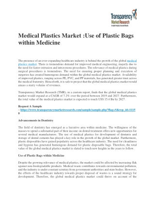 Medical Plastics Market :Use of Plastic Bags within Medicine