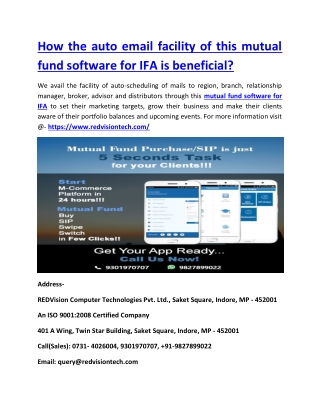 How the auto email facility of this mutual fund software for IFA is beneficial?