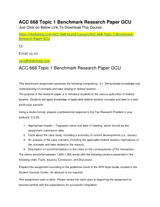 ACC 668 Topic 1 Benchmark Research Paper GCU