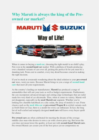 Why Maruti is always the king of the Pre-owned car market?