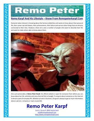 Remo Karpf And His Lifestyle – Know From Remopeterkarpf.Com