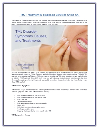 TMJ Treatment & diagnosis Services Chino CA