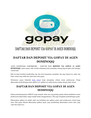 DAFTAR DAN DEPOSIT VIA GOPAY DI AGEN DOMINOQQ